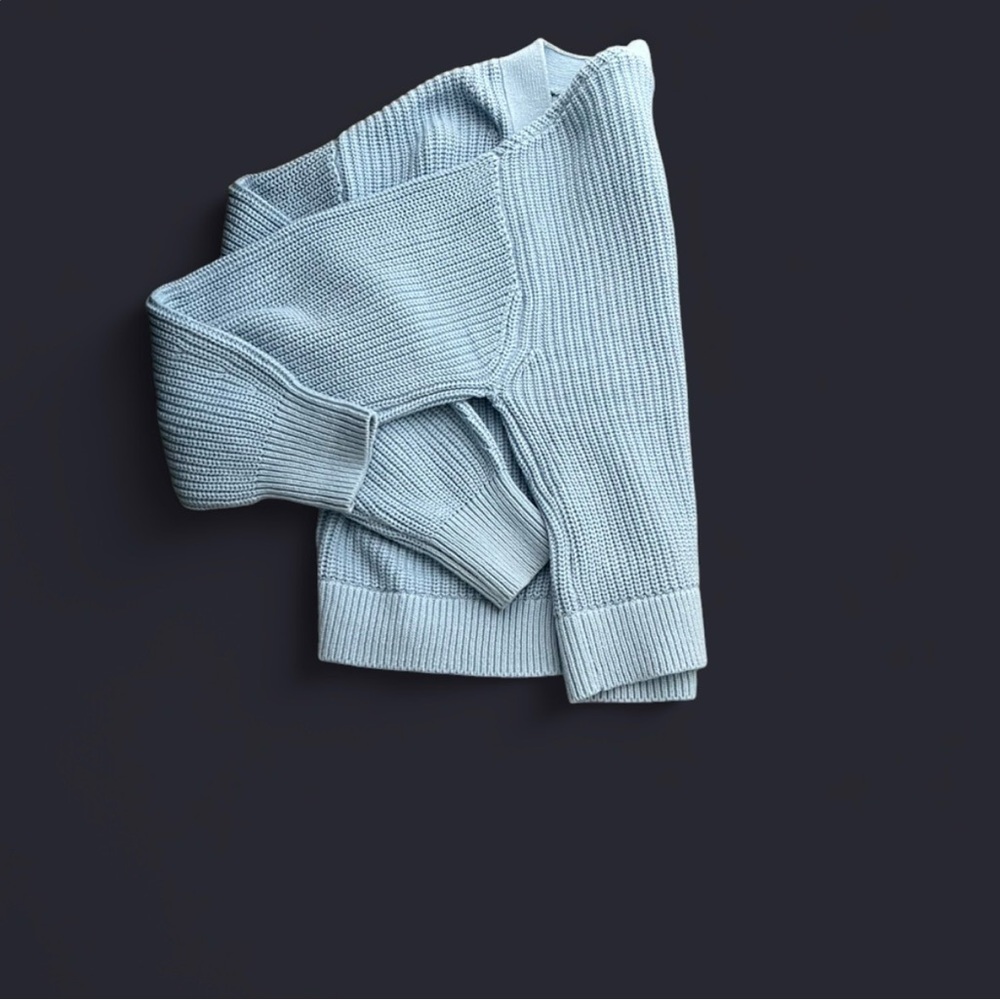 H&M Light Blue Chunky Rib V-Neck Cardigan Sweater - Picture 4 of 4